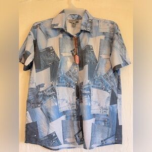 New SPOON jeans shirt pocket pattern/snap up/Sz M/silky/lite/men’s or women’s